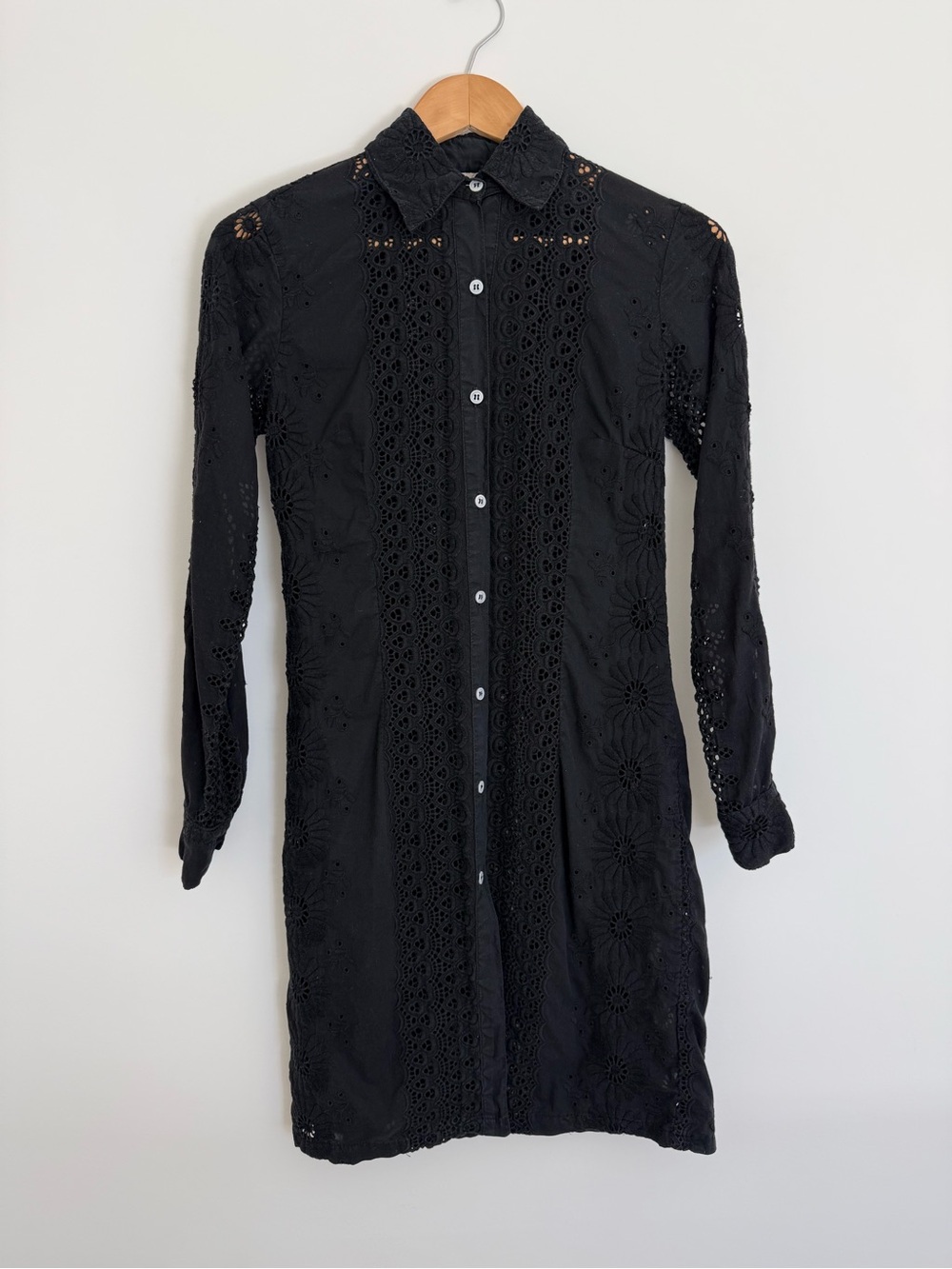 Cake Couture Black Cotton Eyelet Button-Up Shirt Women Small